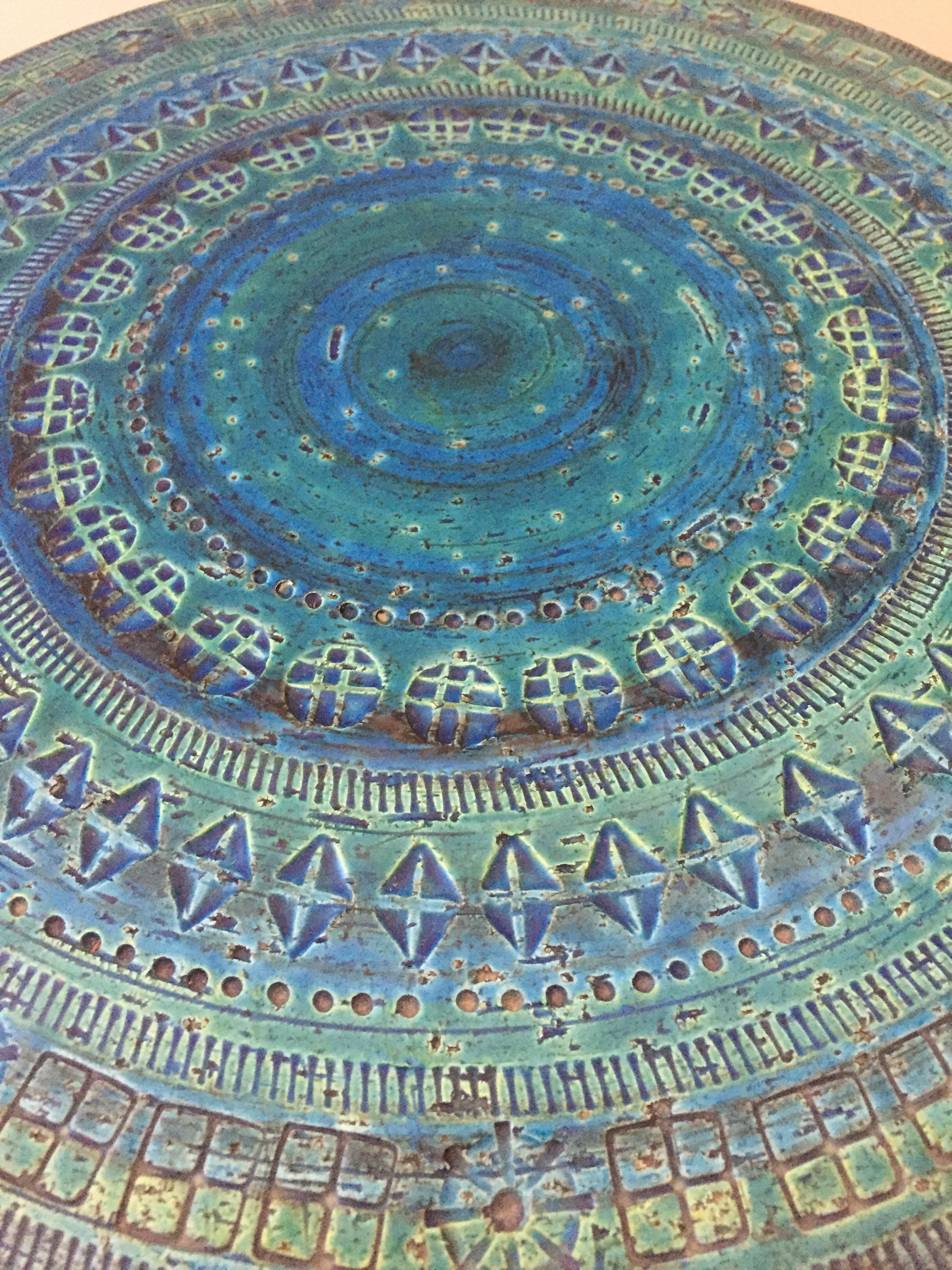 Danish Aldo Londi Bitossi Blue Ceramic Teak Table