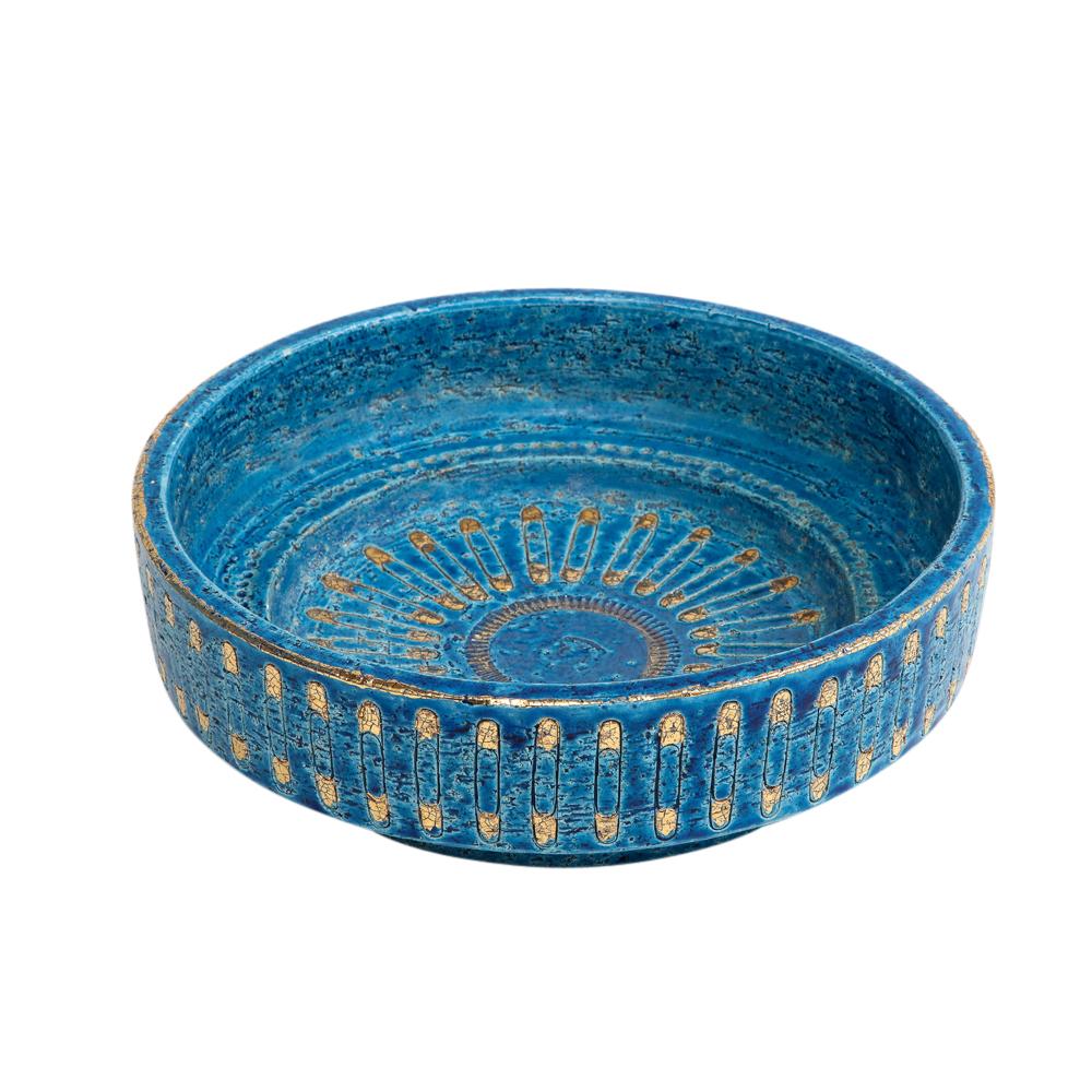 Aldo Londi Bitossi Bowl, Ceramic, Blue, Gold, Safety Pin, Signed 2