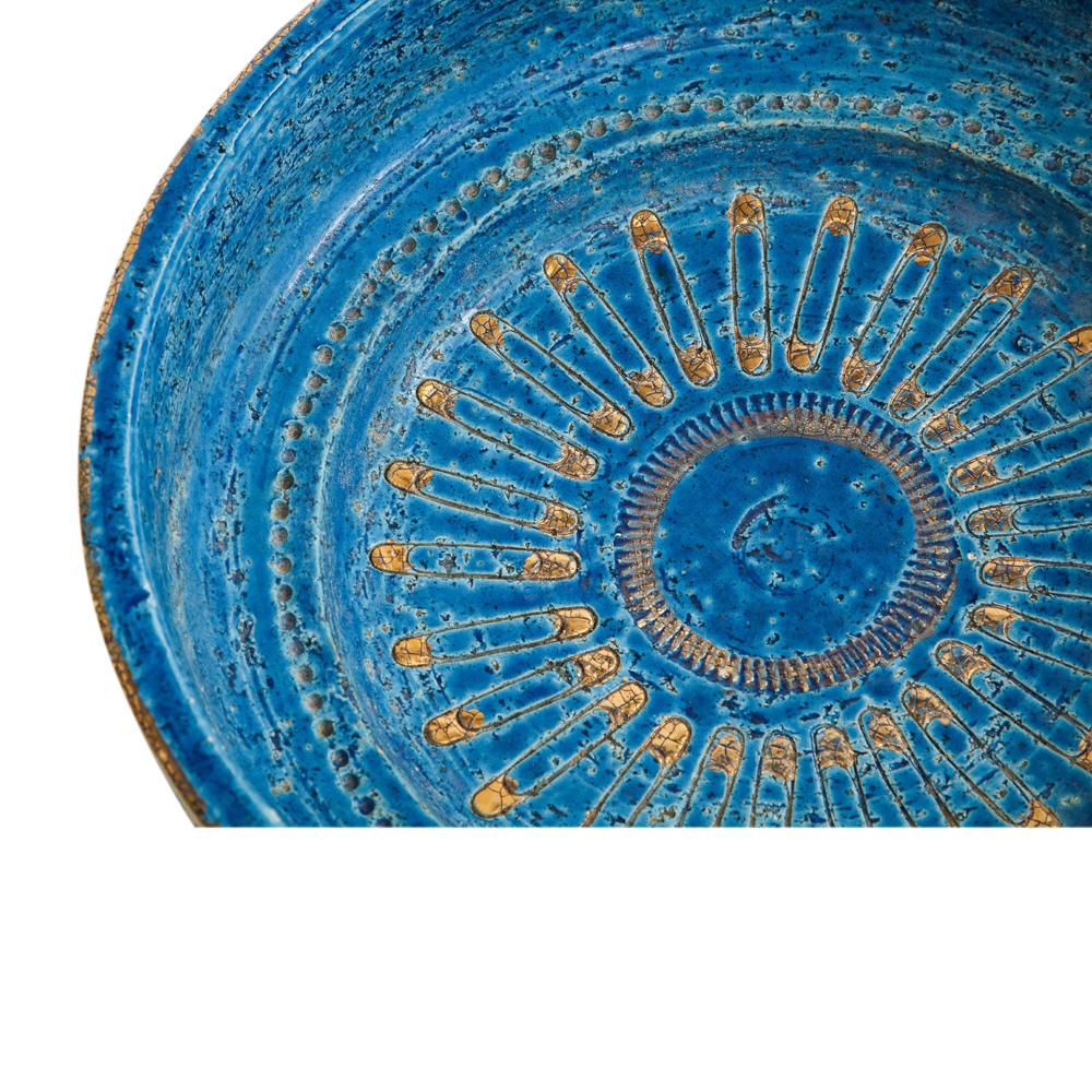 Aldo Londi Bitossi Bowl, Ceramic, Blue, Gold, Safety Pin, Signed 4