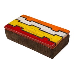 Caja Bitossi, Cerámica, Geométrica, Rojo, Amarillo, Blanco, Naranja, Firmada