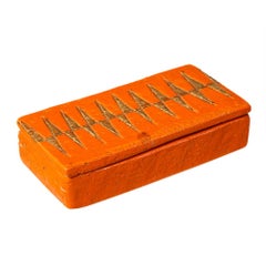 Boîte Bitossi, céramique, orange et or, géométrique, signée