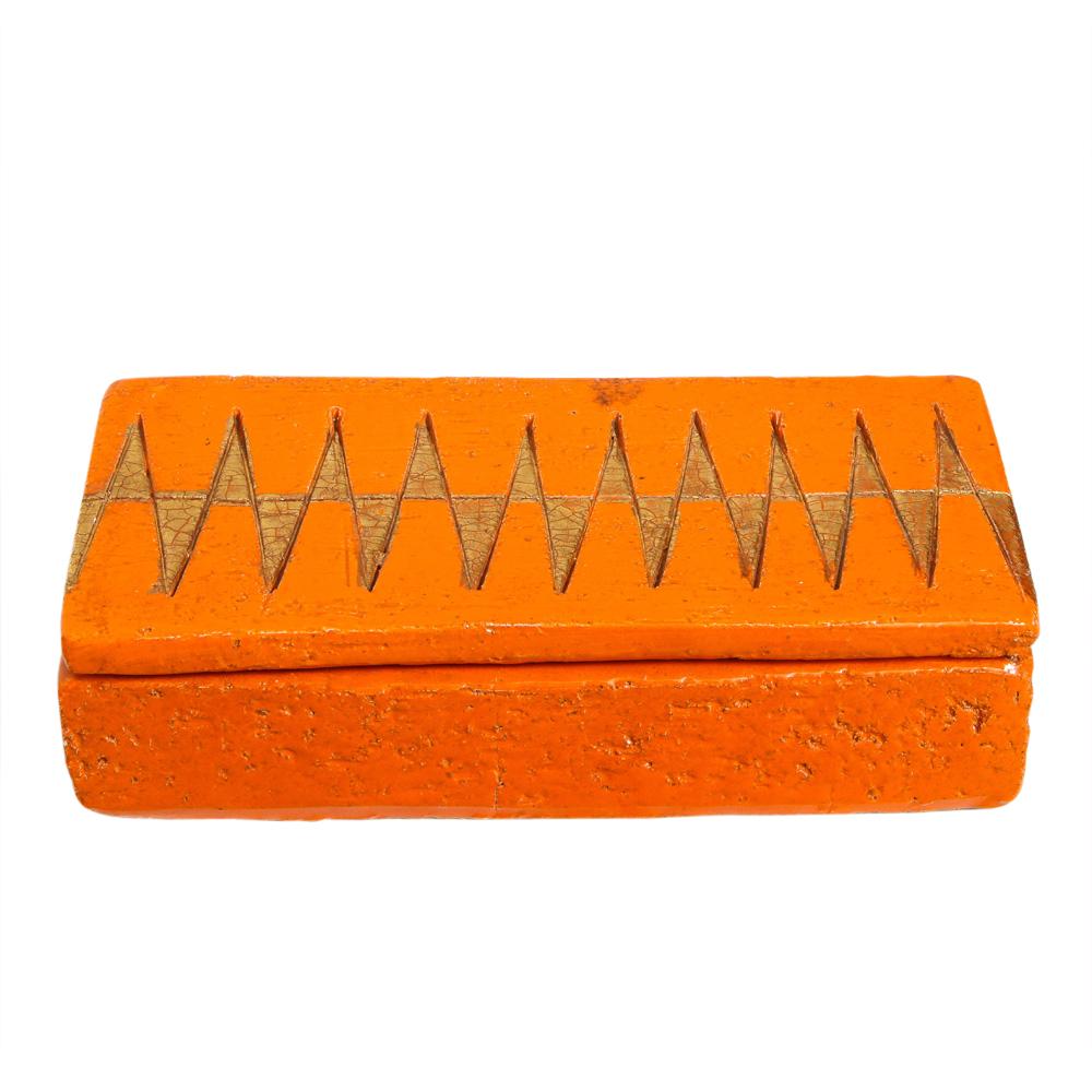 Mid-Century Modern Bitossi Box, Ceramic, Orange, Gold, Geometric, Signed