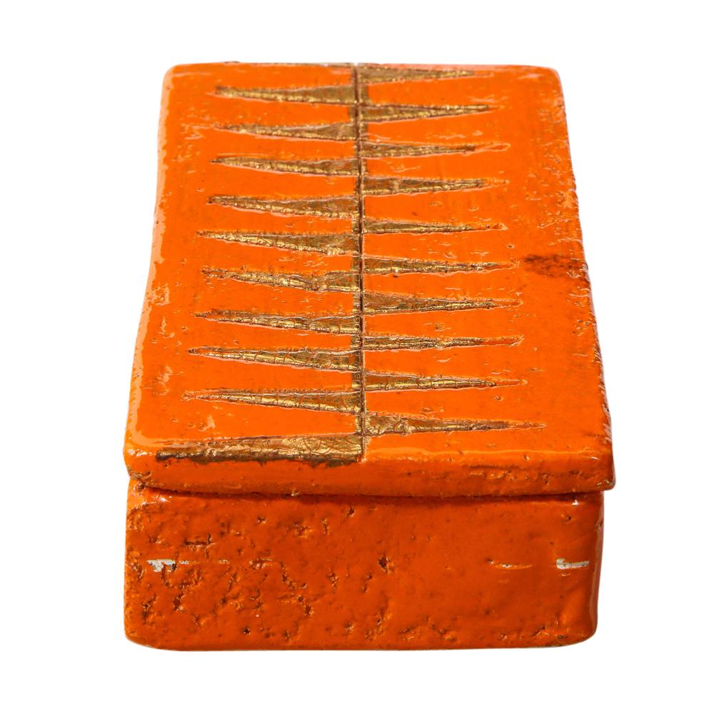 Glazed Bitossi Box, Ceramic, Orange, Gold, Geometric, Signed