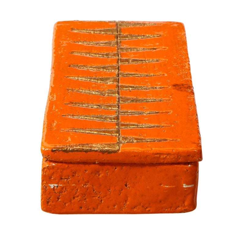Bitossi Box, Ceramic, Orange and Gold, Geometric, Signed In Good Condition For Sale In New York, NY
