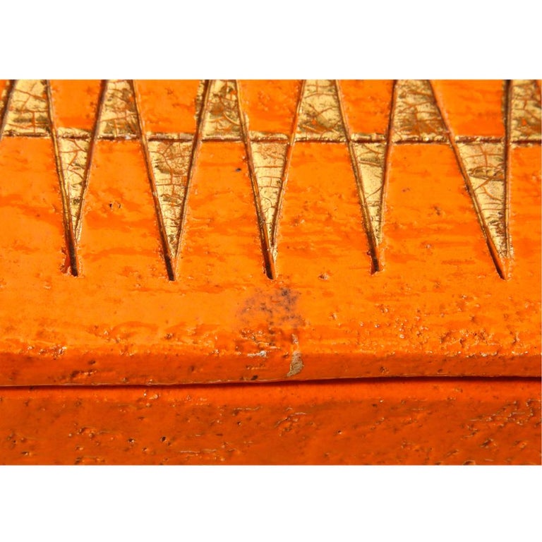 Mid-20th Century Bitossi Box, Ceramic, Orange and Gold, Geometric, Signed For Sale