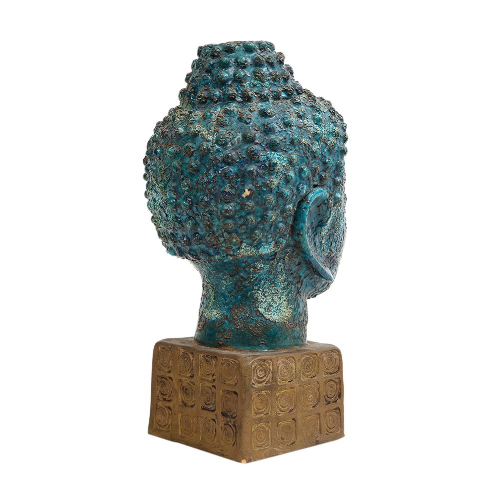 Aldo Londi Bitossi Buddha Bust, Ceramic, Blue, Gold, Rosenthal Netter, Signed For Sale 3