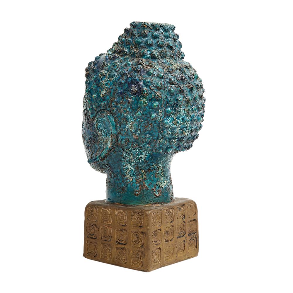 Aldo Londi Bitossi Buddha Bust, Ceramic, Blue, Gold, Rosenthal Netter, Signed For Sale 5