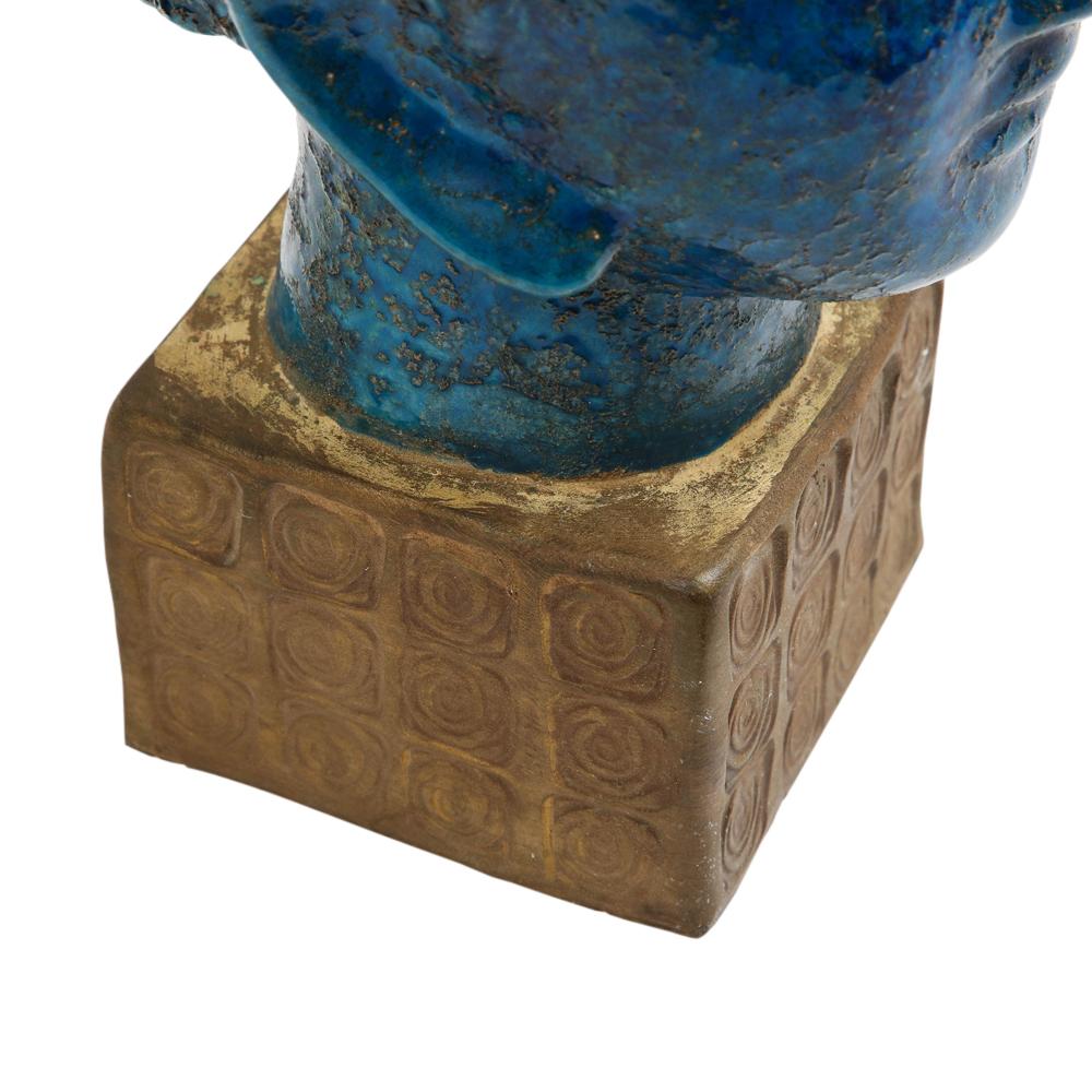 Aldo Londi Bitossi Buddha Bust, Ceramic, Blue, Gold, Rosenthal Netter, Signed 4