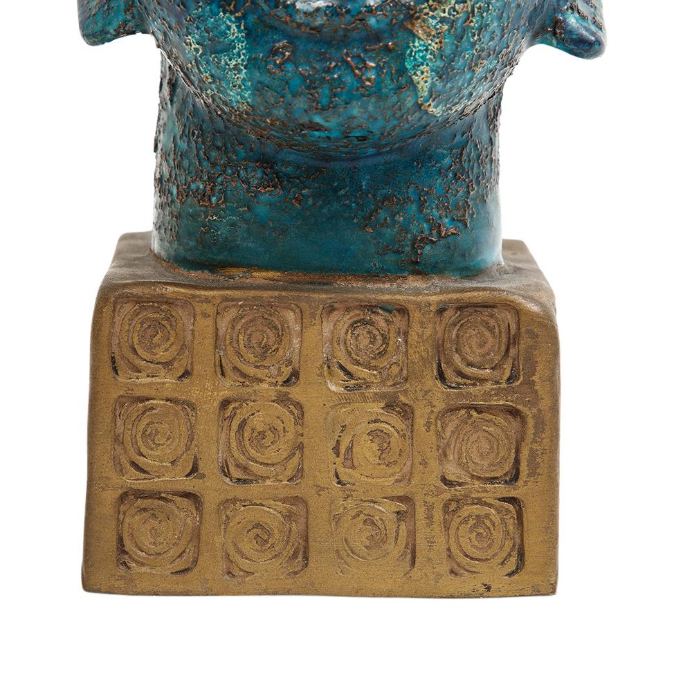 Aldo Londi Bitossi Buddha Bust, Ceramic, Blue, Gold, Rosenthal Netter, Signed For Sale 8
