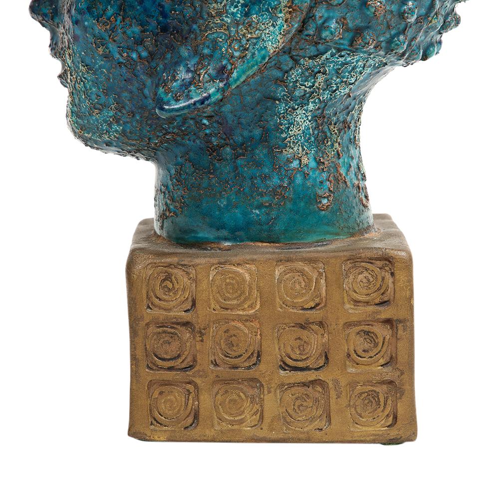 Aldo Londi Bitossi Buddha Bust, Ceramic, Blue, Gold, Rosenthal Netter, Signed For Sale 9