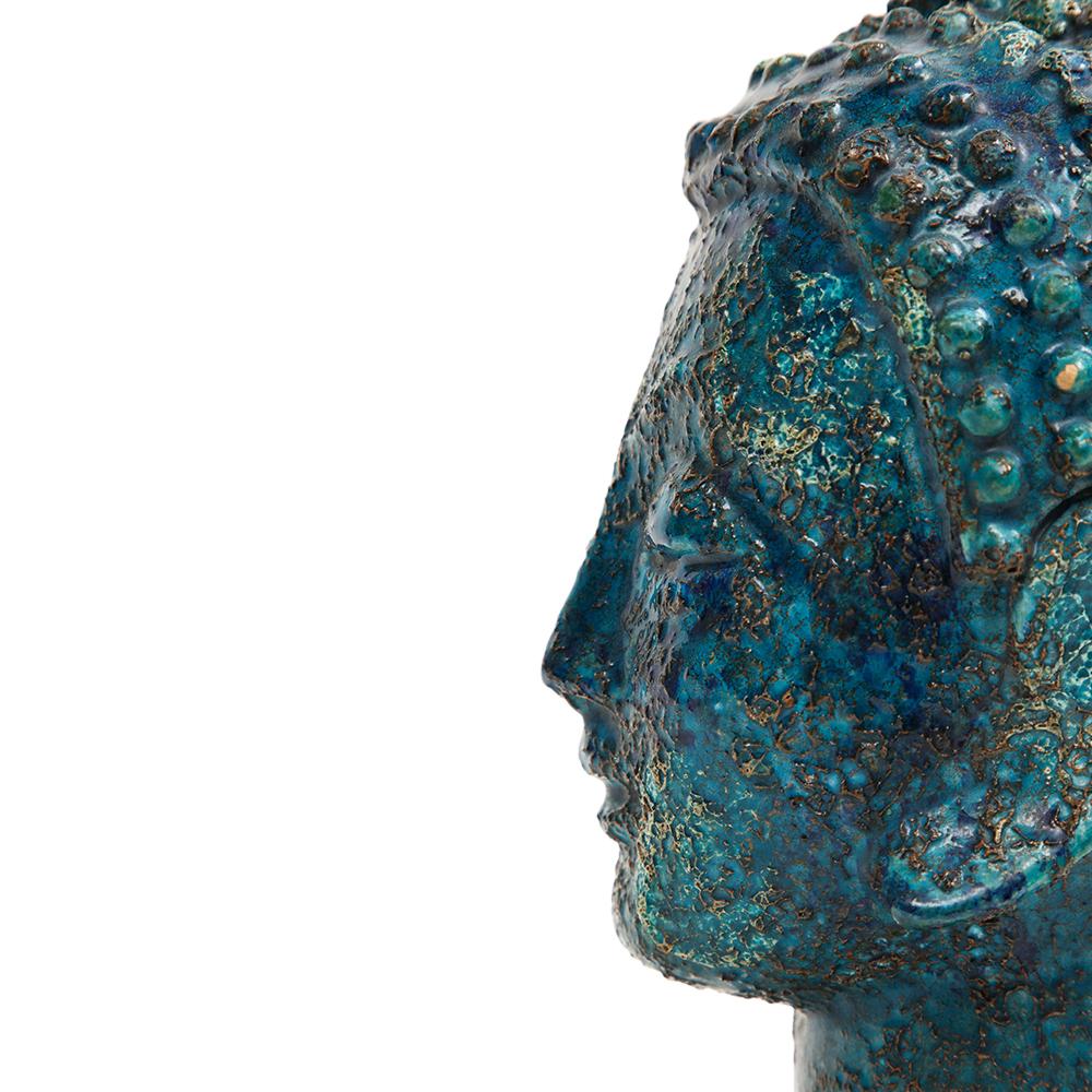 Aldo Londi Bitossi Buddha Bust, Ceramic, Blue, Gold, Rosenthal Netter, Signed For Sale 10