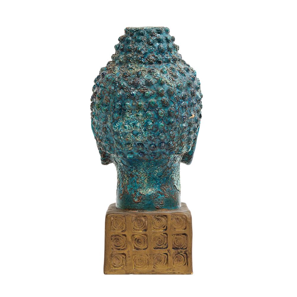Glazed Aldo Londi Bitossi Buddha Bust, Ceramic, Blue, Gold, Rosenthal Netter, Signed For Sale