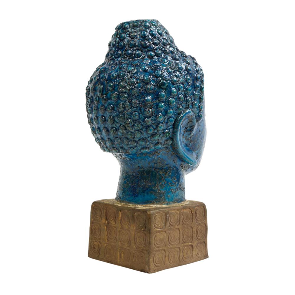 Mid-Century Modern Aldo Londi Bitossi Buddha Bust, Ceramic, Blue, Gold, Rosenthal Netter, Signed