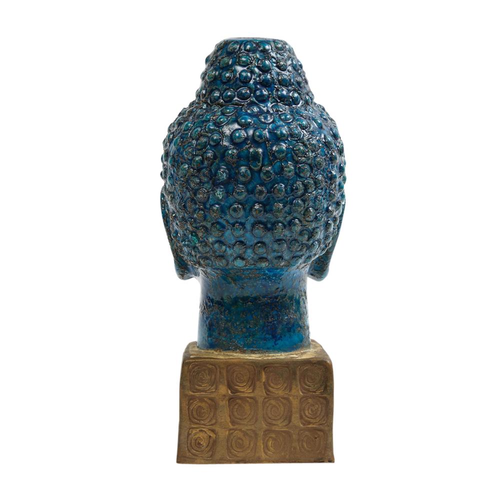 Italian Aldo Londi Bitossi Buddha Bust, Ceramic, Blue, Gold, Rosenthal Netter, Signed