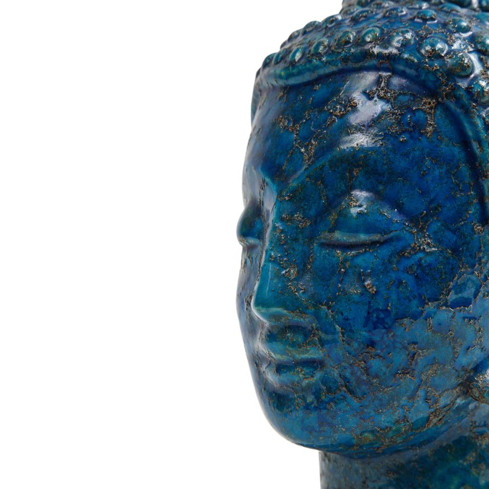 Glazed Aldo Londi Bitossi Buddha Bust, Ceramic, Blue, Gold, Rosenthal Netter, Signed