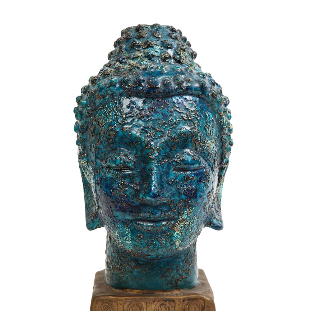 Aldo Londi Bitossi Buddha Bust, Ceramic, Blue, Gold, Rosenthal Netter, Signed For Sale 1