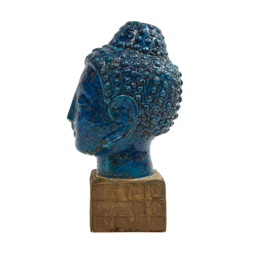 Aldo Londi Bitossi Buddha Bust, Ceramic, Blue, Gold, Rosenthal Netter, Signed In Good Condition In New York, NY