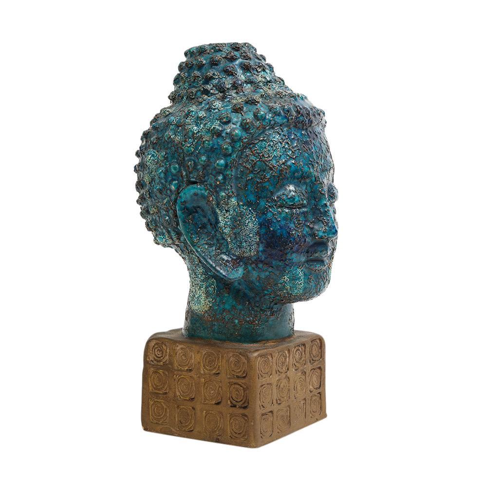 Aldo Londi Bitossi Buddha Bust, Ceramic, Blue, Gold, Rosenthal Netter, Signed For Sale 2