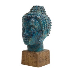 Vintage Aldo Londi Bitossi Buddha Bust, Ceramic, Blue, Gold, Rosenthal Netter, Signed