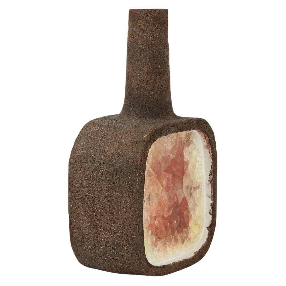 Vase Bitossi Fritte von Aldo Londi, Keramik, Buntglas, Braun, Rot, Weiß, signiert (Glasiert) im Angebot