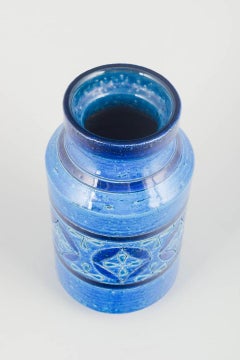 Aldo Londi, Bitossi. Ceramic vase with relief decoration and “Rimini Blu” glaze.