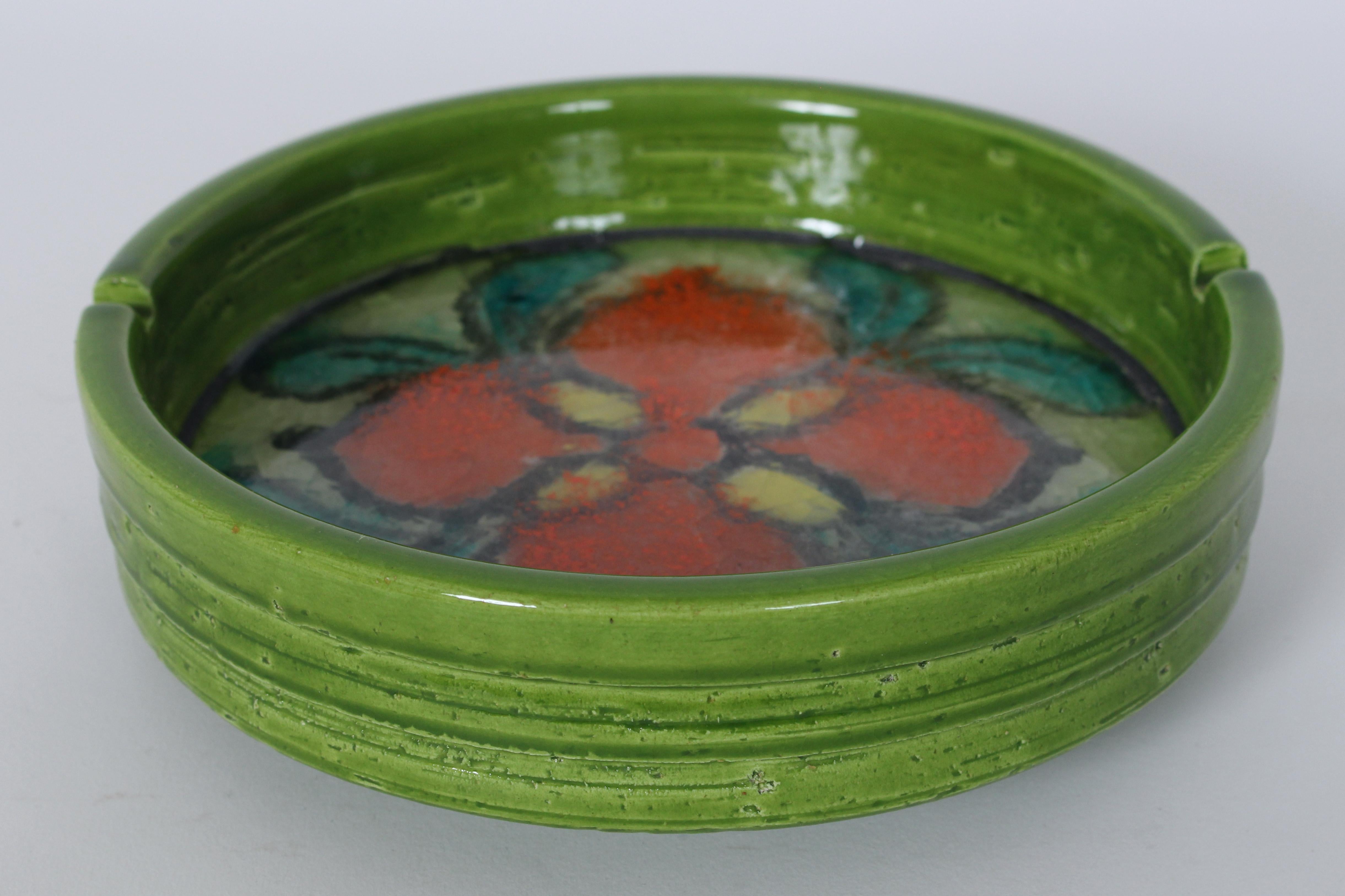 Cenicero de cerámica Aldo Londi Bitossi Primavera Floral Verde y Rojo en venta 2