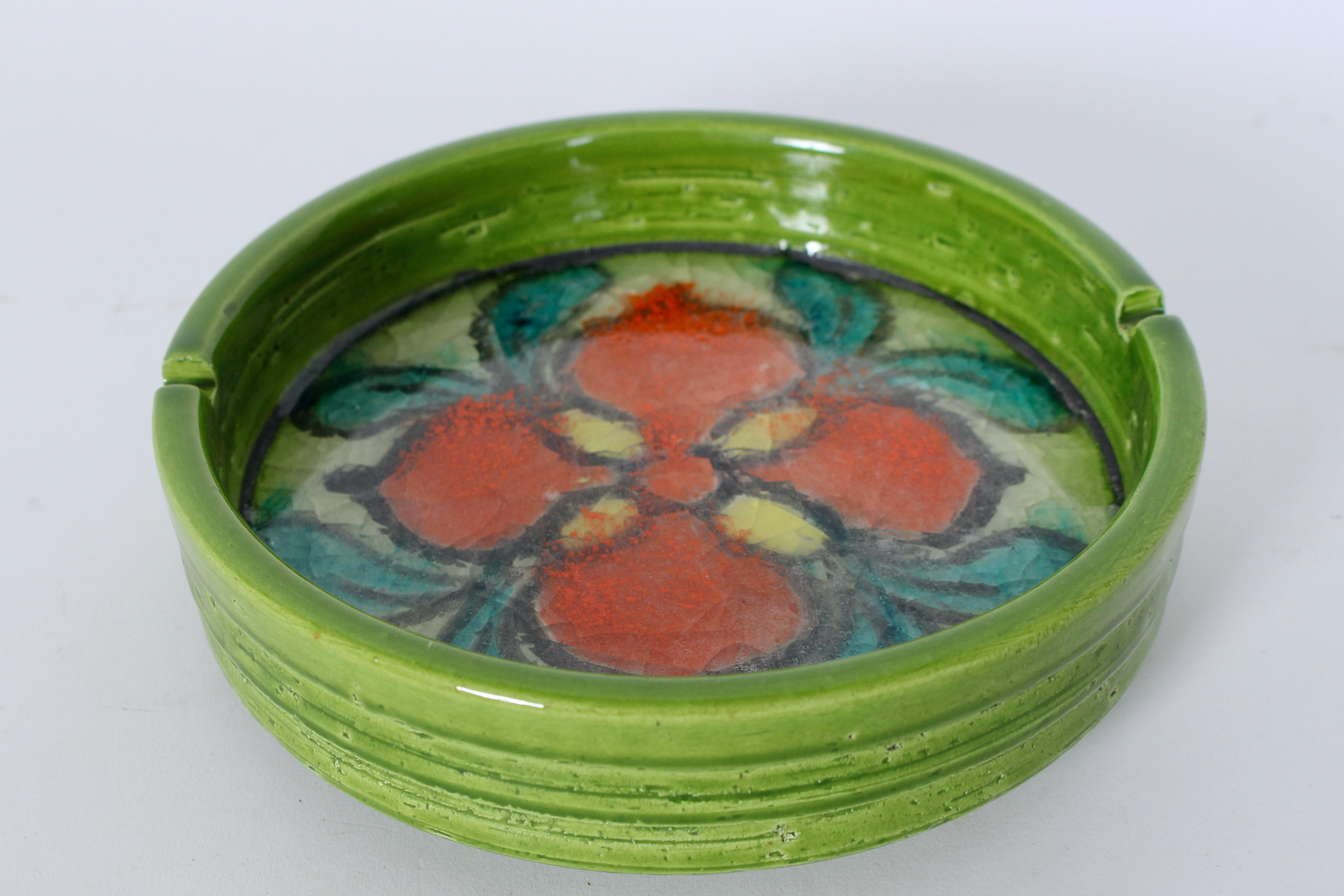 Cenicero de cerámica Aldo Londi Bitossi Primavera Floral Verde y Rojo en venta 4