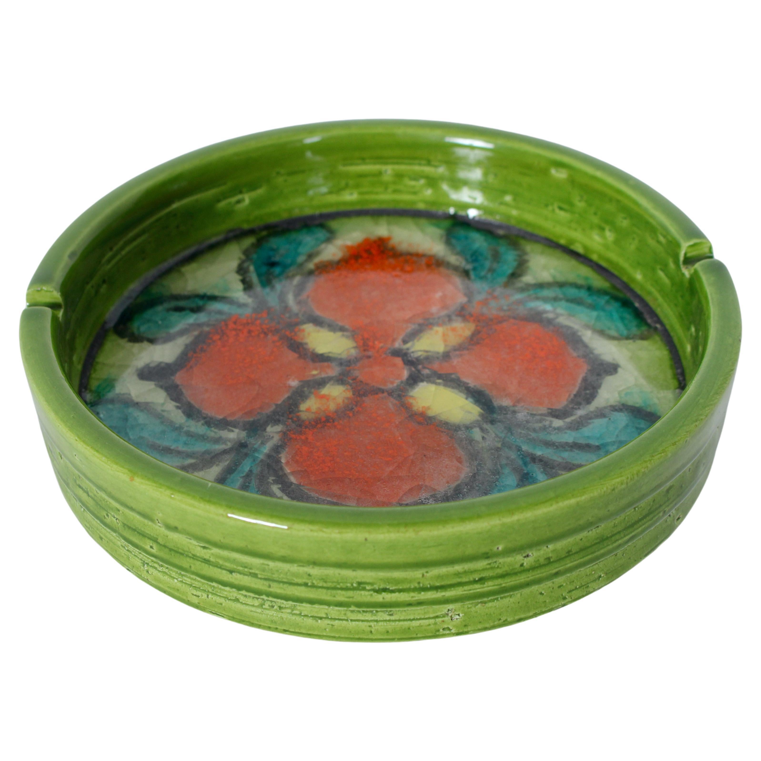 Cenicero de cerámica Aldo Londi Bitossi Primavera Floral Verde y Rojo en venta 10