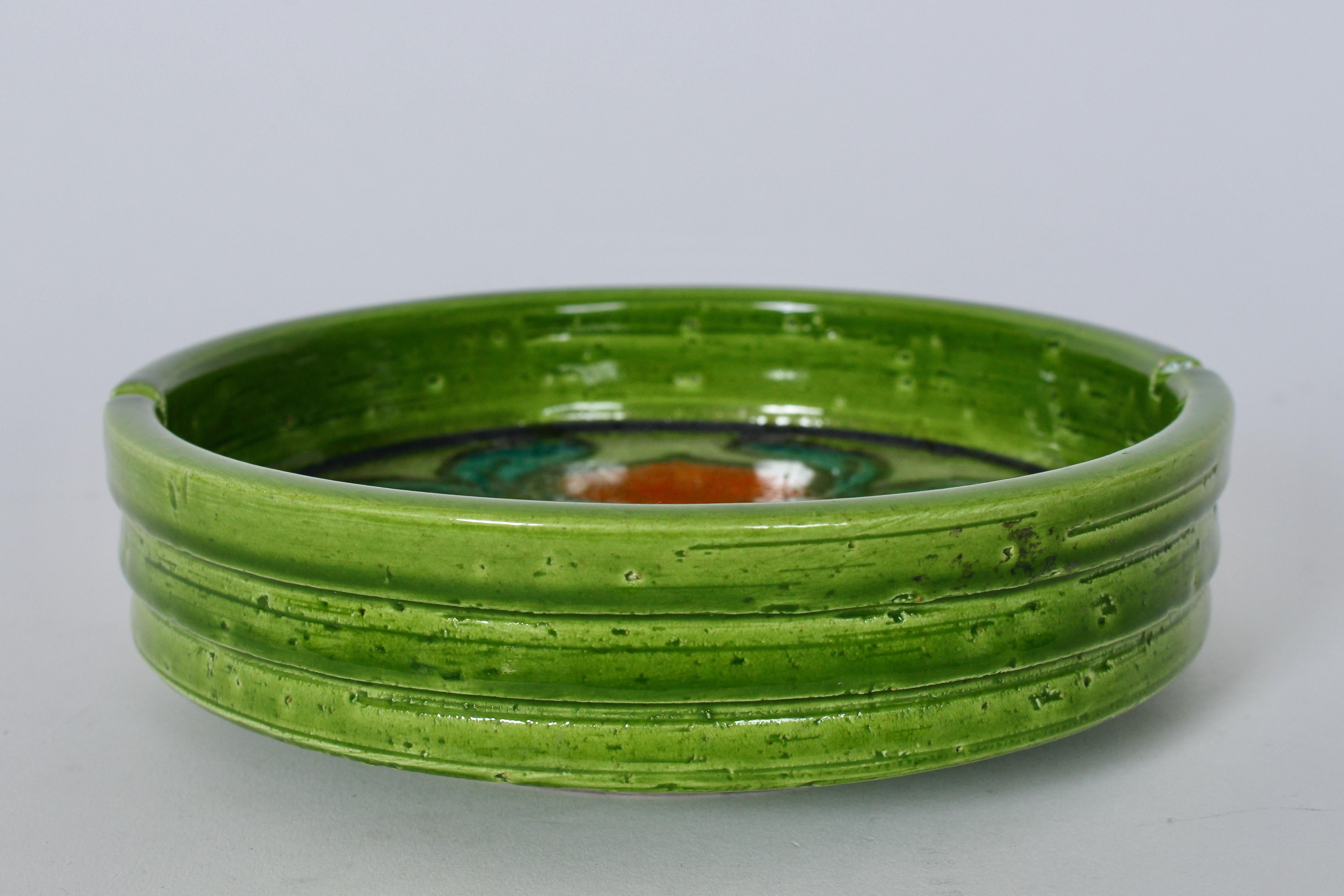 Cenicero de cerámica Aldo Londi Bitossi Primavera Floral Verde y Rojo en venta 11