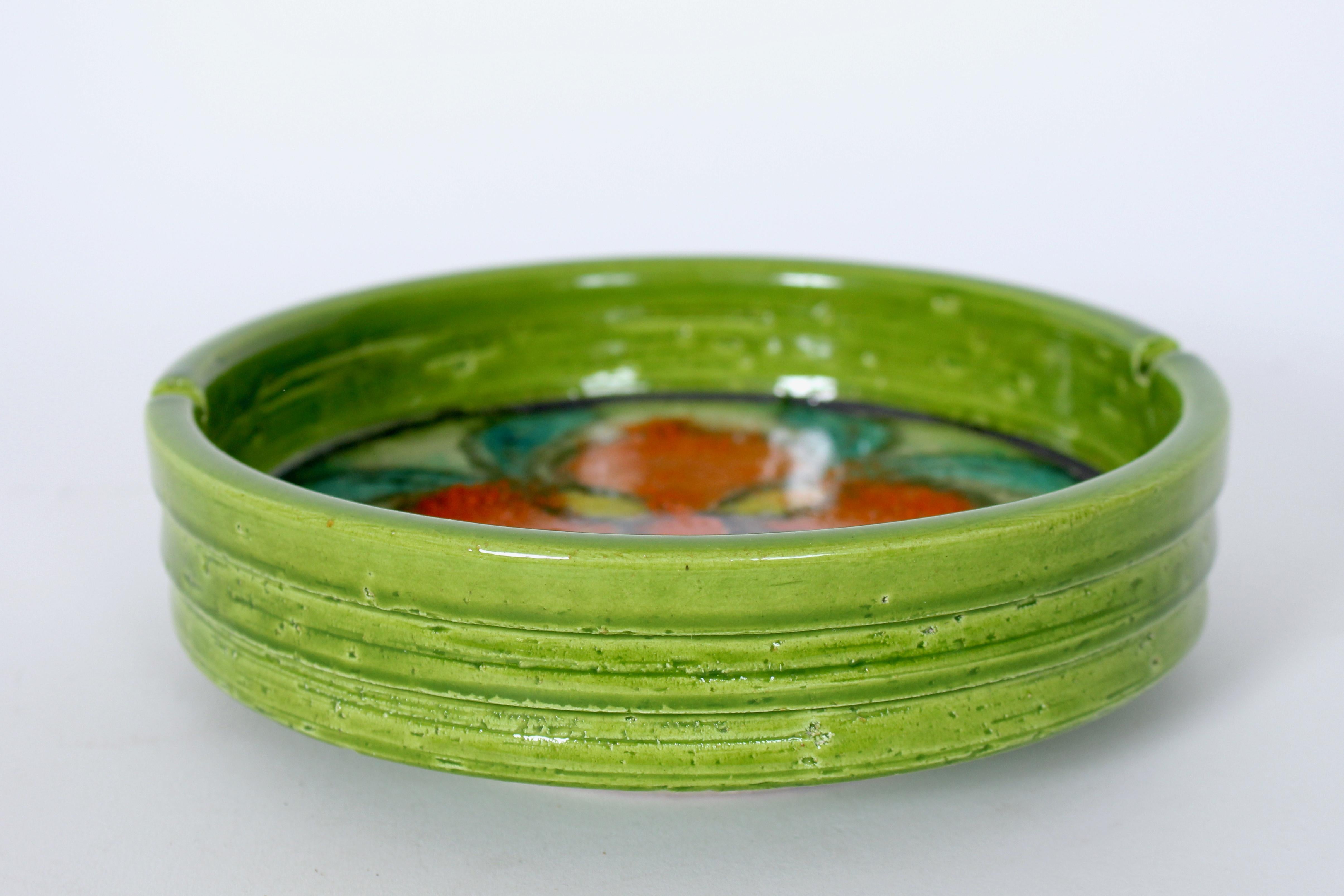 Cenicero de cerámica Aldo Londi Bitossi Primavera Floral Verde y Rojo Cerámico en venta