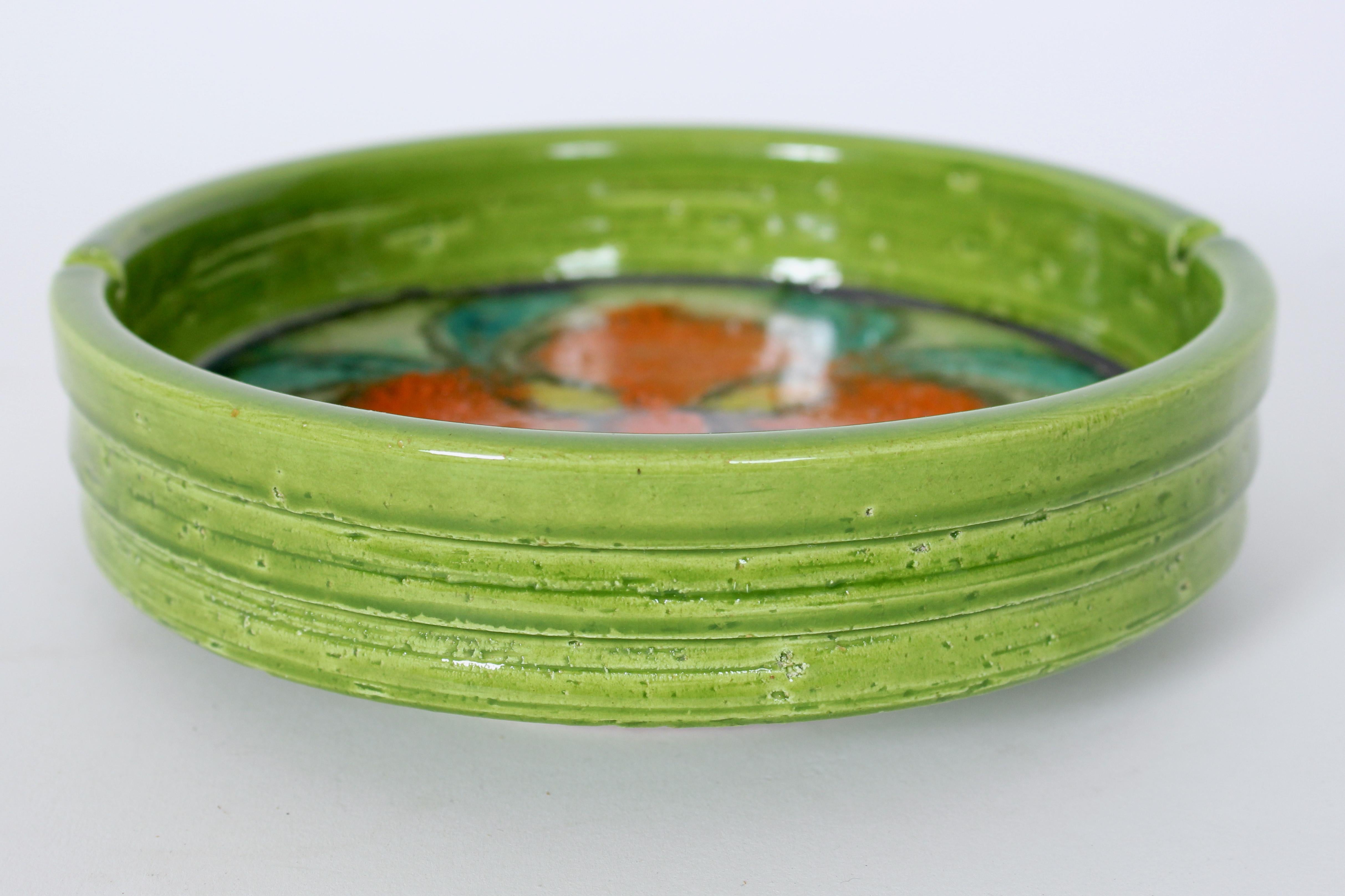 Cenicero de cerámica Aldo Londi Bitossi Primavera Floral Verde y Rojo en venta 1