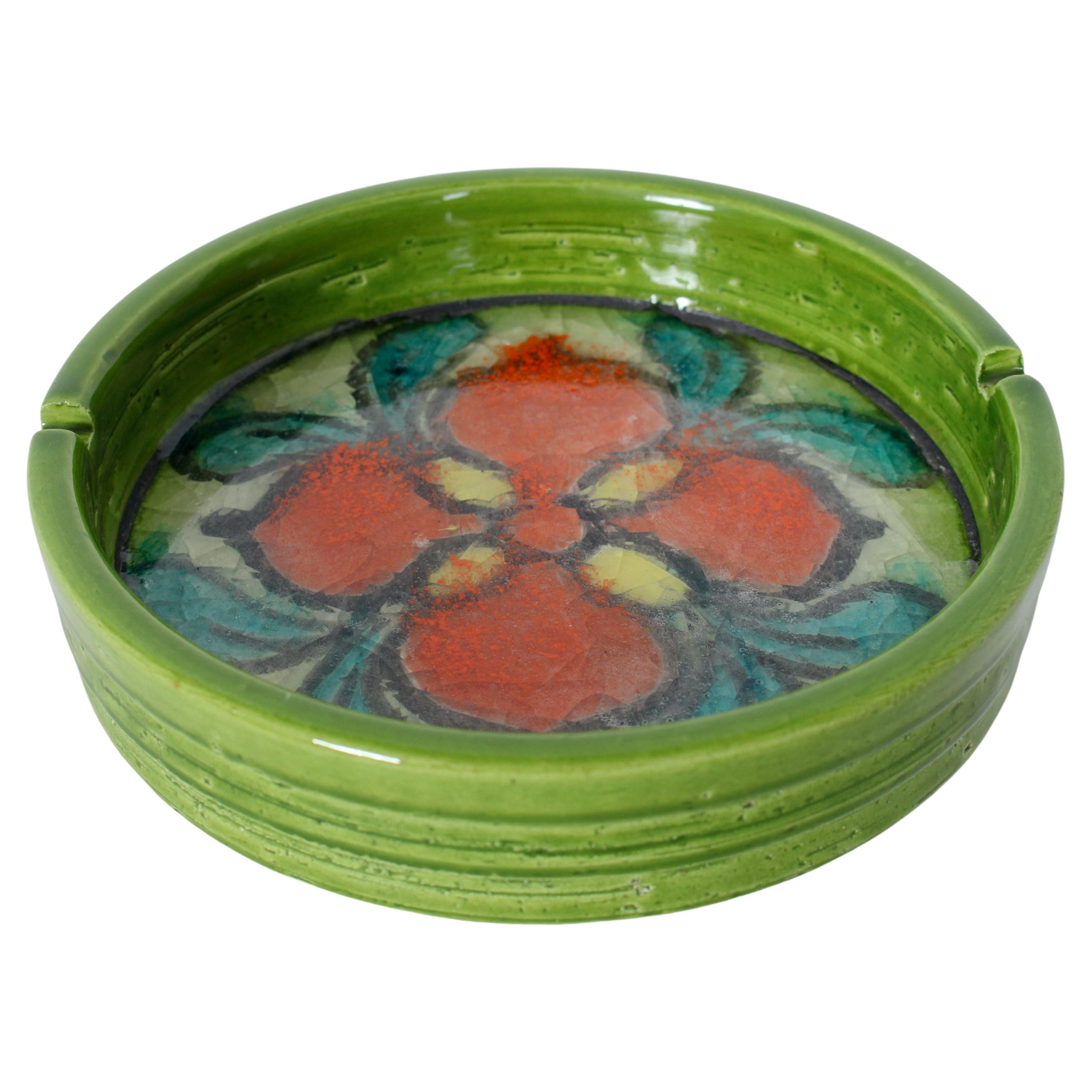Cenicero de cerámica Aldo Londi Bitossi Primavera Floral Verde y Rojo en venta