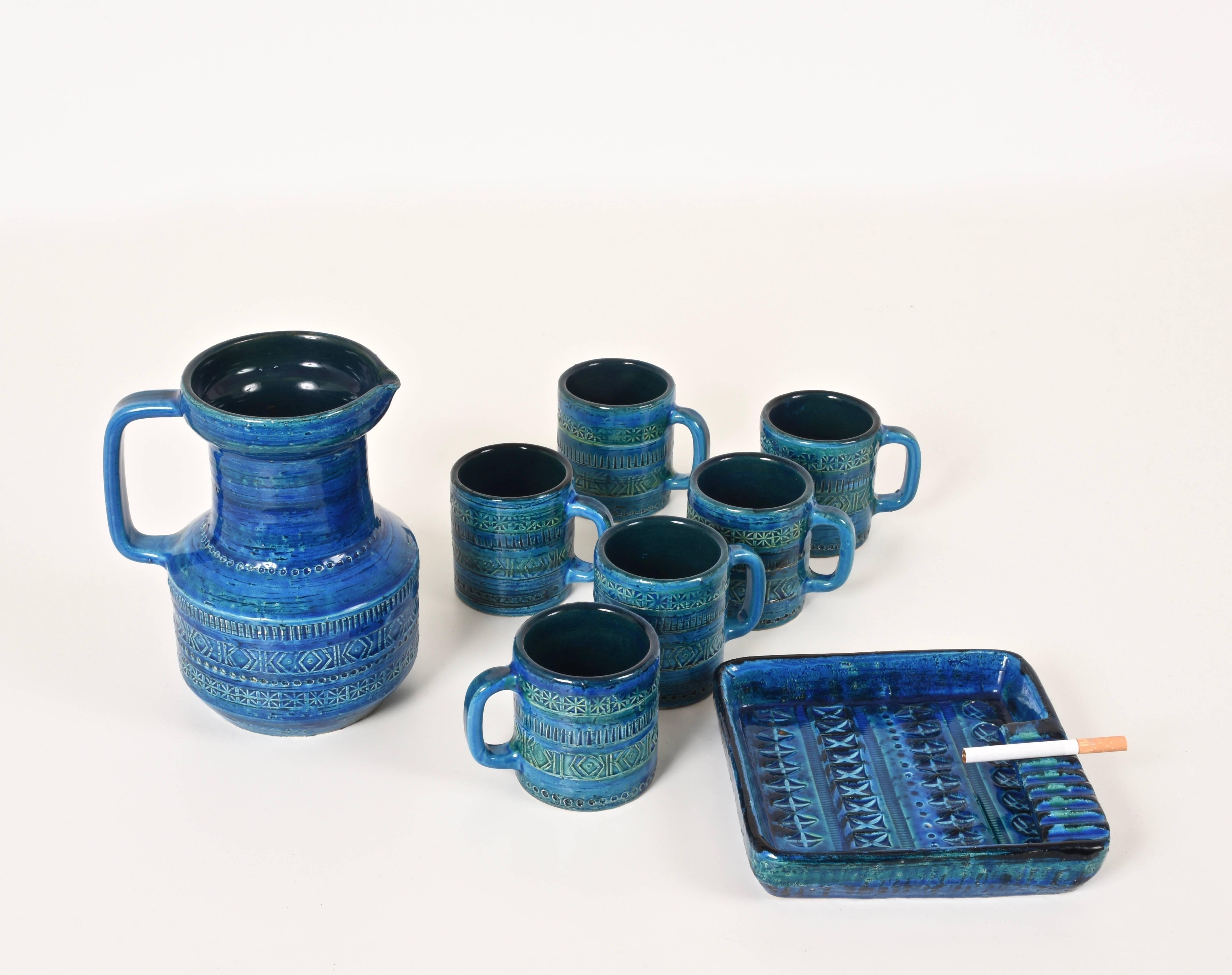 Aldo Londi, Bitossi Ceramics, Set of Eight Rimini Blue, Square Ashtray, Italy 4