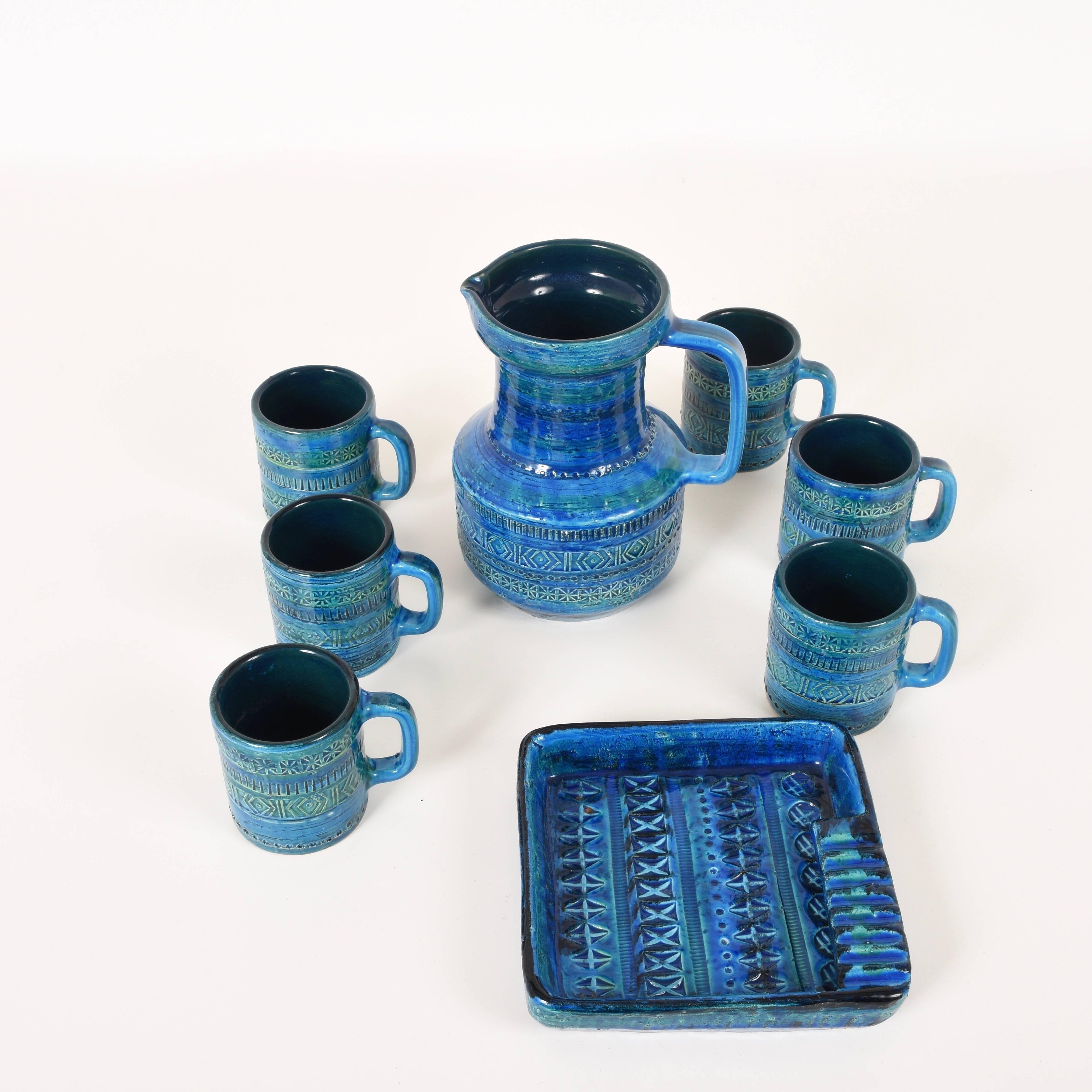 Mid-Century Modern Aldo Londi, Bitossi Ceramics, Set of Eight Rimini Blue, Square Ashtray, Italy