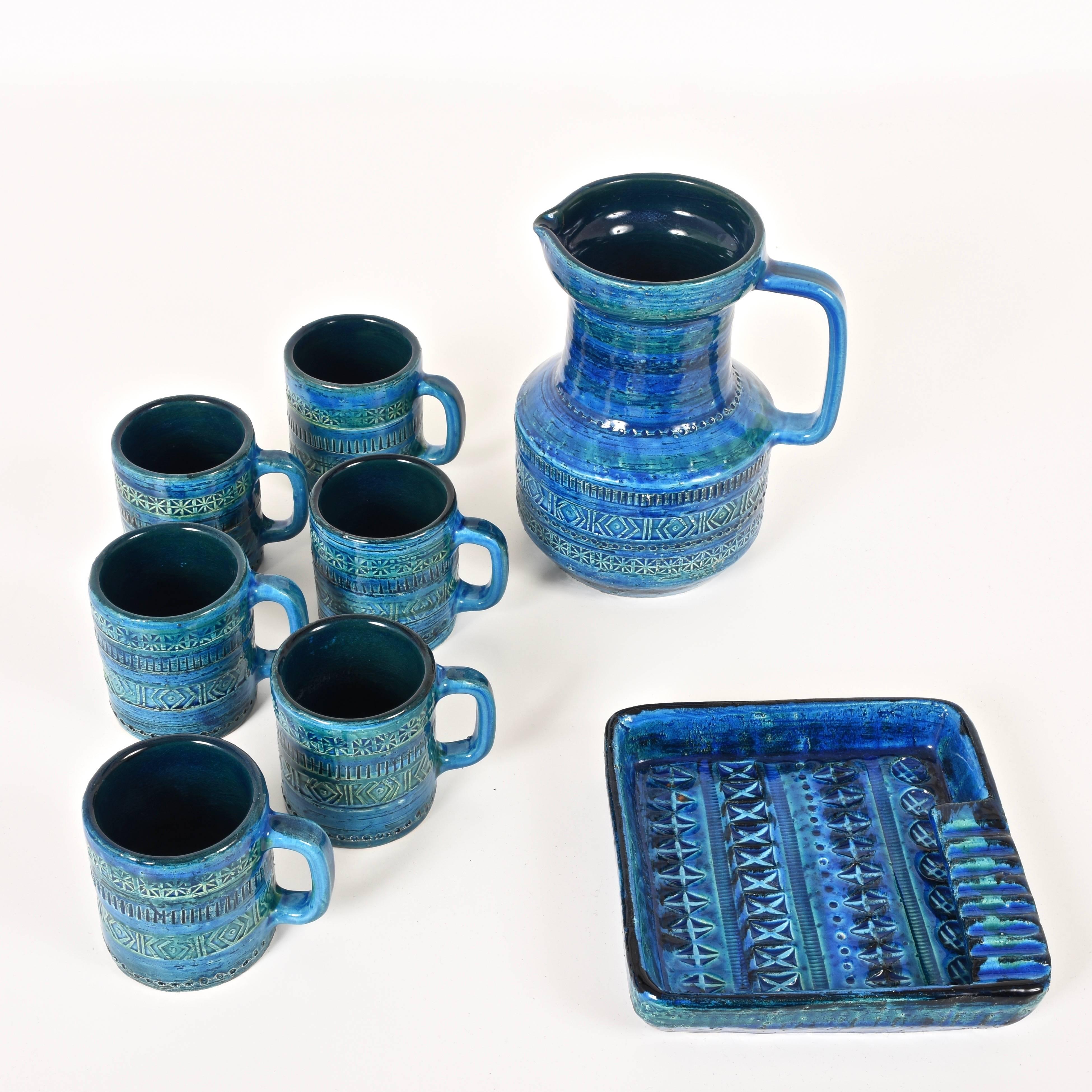 20th Century Aldo Londi, Bitossi Ceramics, Set of Eight Rimini Blue, Square Ashtray, Italy