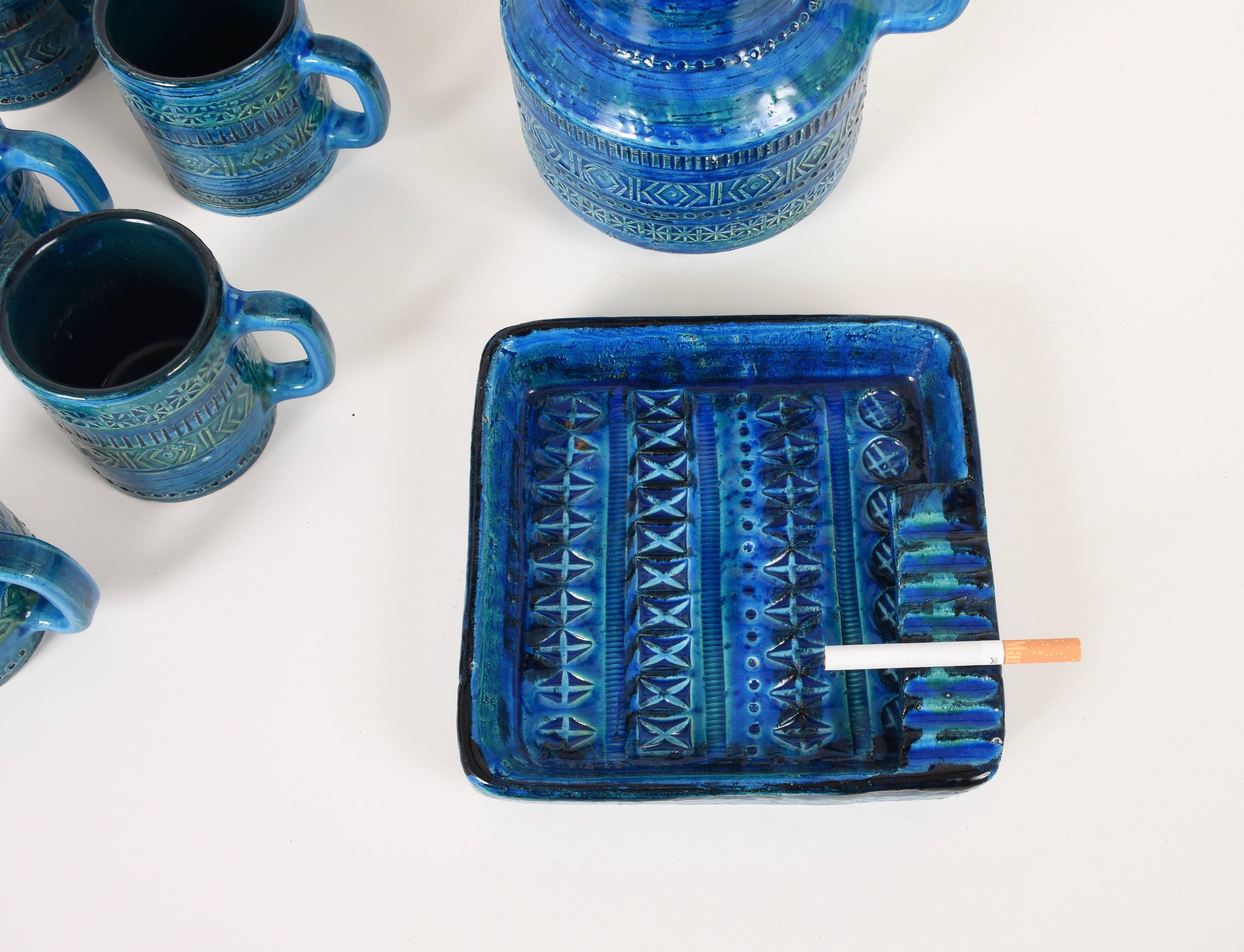 Aldo Londi, Bitossi Ceramics, Set of Eight Rimini Blue, Square Ashtray, Italy 1