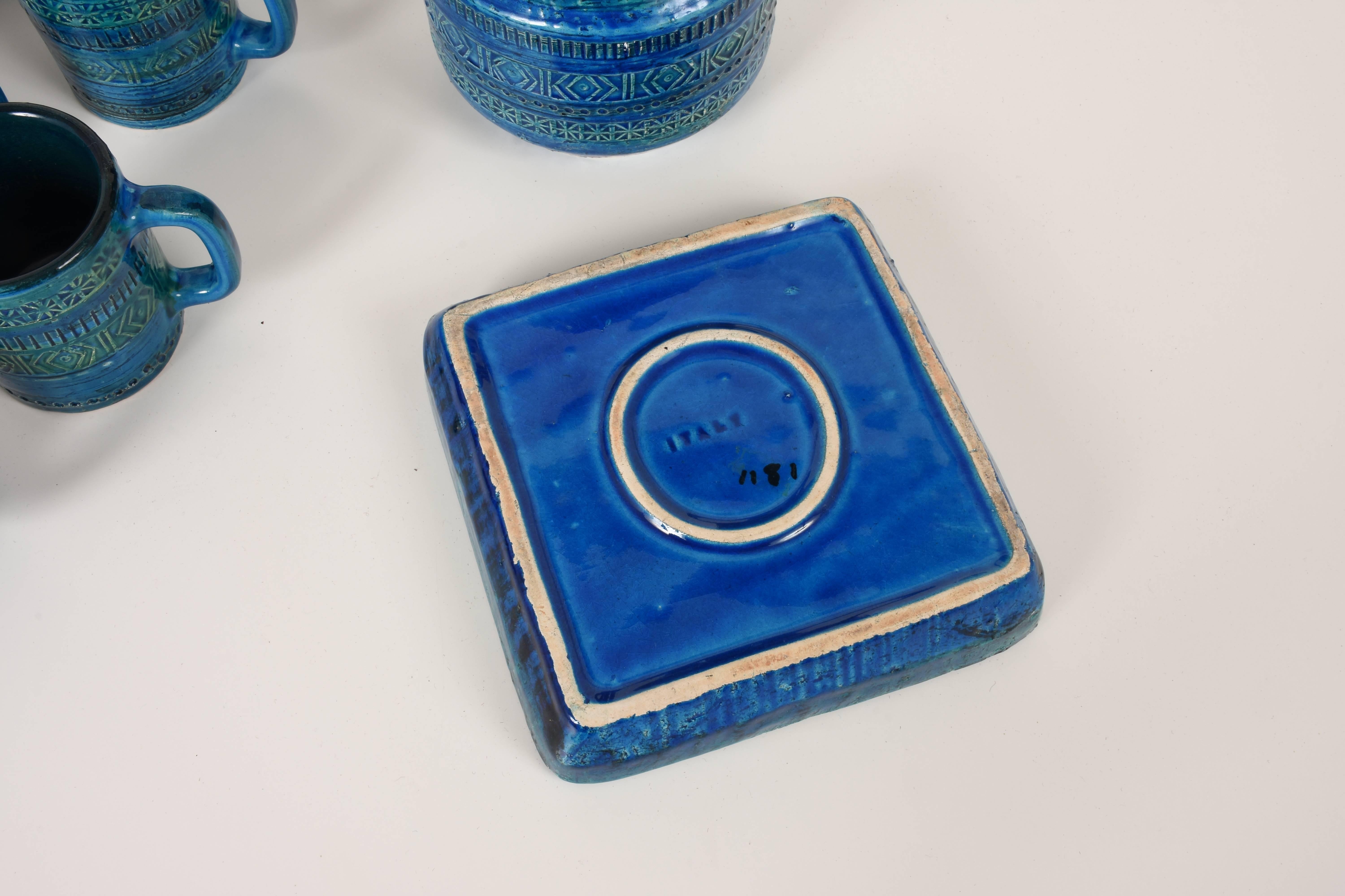 Aldo Londi, Bitossi Ceramics, Set of Eight Rimini Blue, Square Ashtray, Italy 2