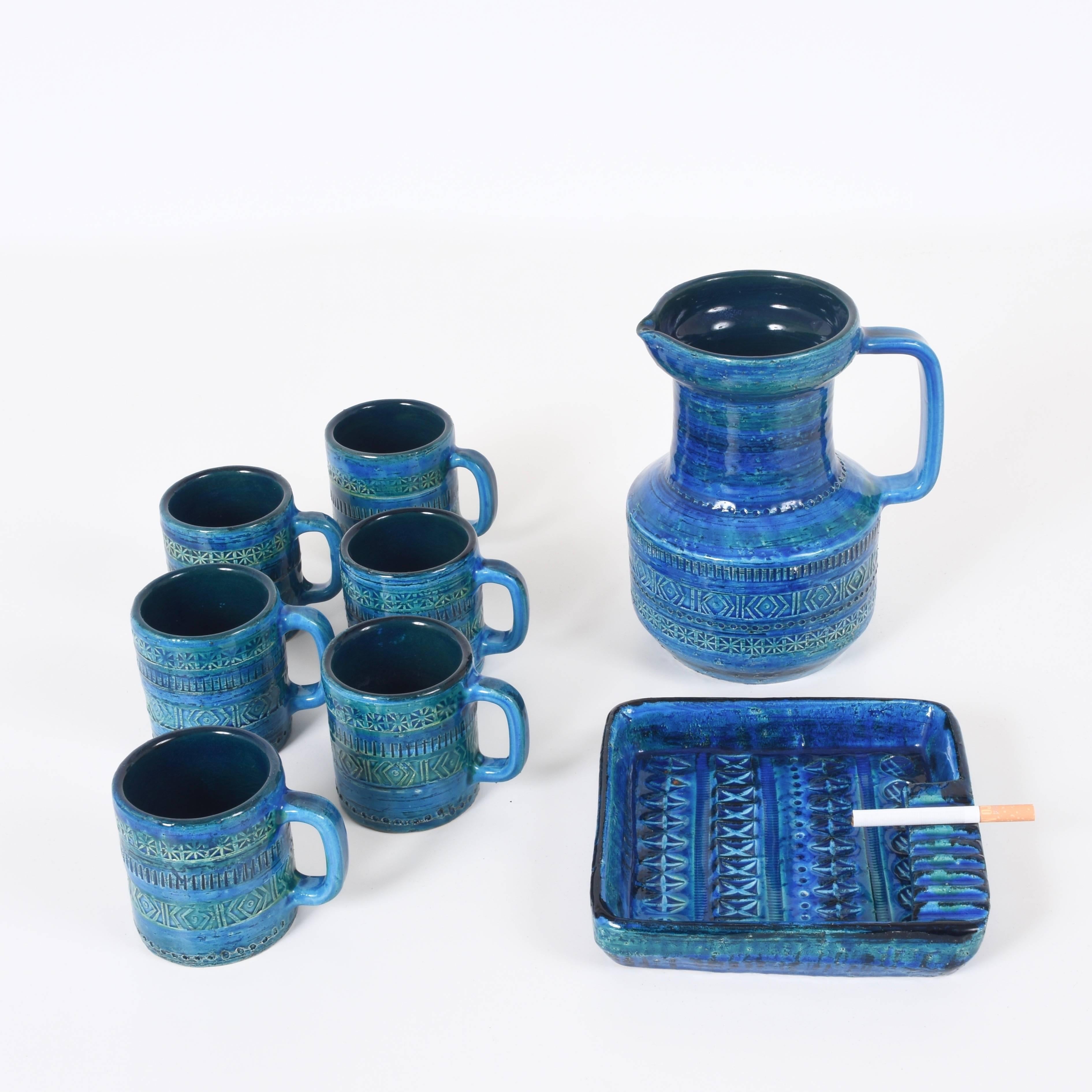 Aldo Londi, Bitossi Ceramics, Set of Eight Rimini Blue, Square Ashtray, Italy 3