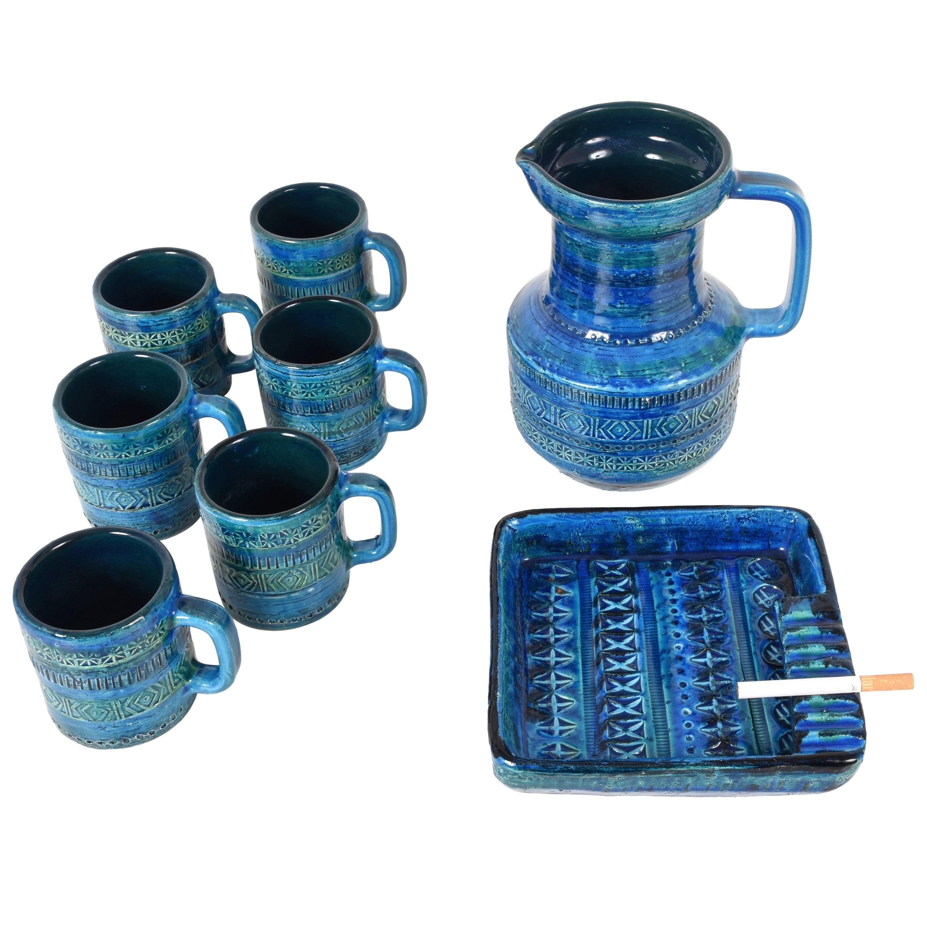 Aldo Londi, Bitossi Ceramics, Set of Eight Rimini Blue, Square Ashtray, Italy