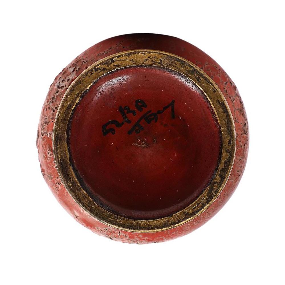 Aldo Londi Bitossi Cinese Vase, Ceramic, Orange, Red, Gold, Signed For Sale 4