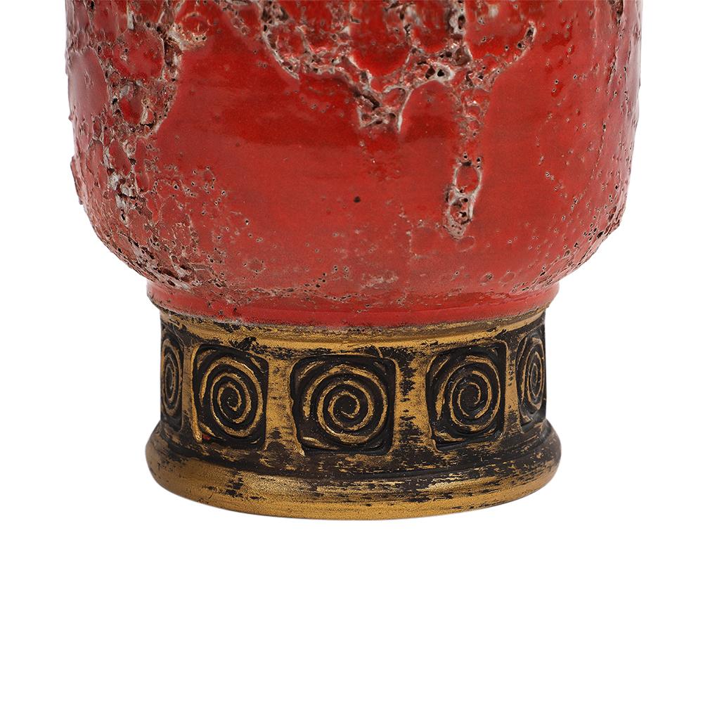 Italian Aldo Londi Bitossi Cinese Vase, Ceramic, Orange, Red, Gold, Signed For Sale