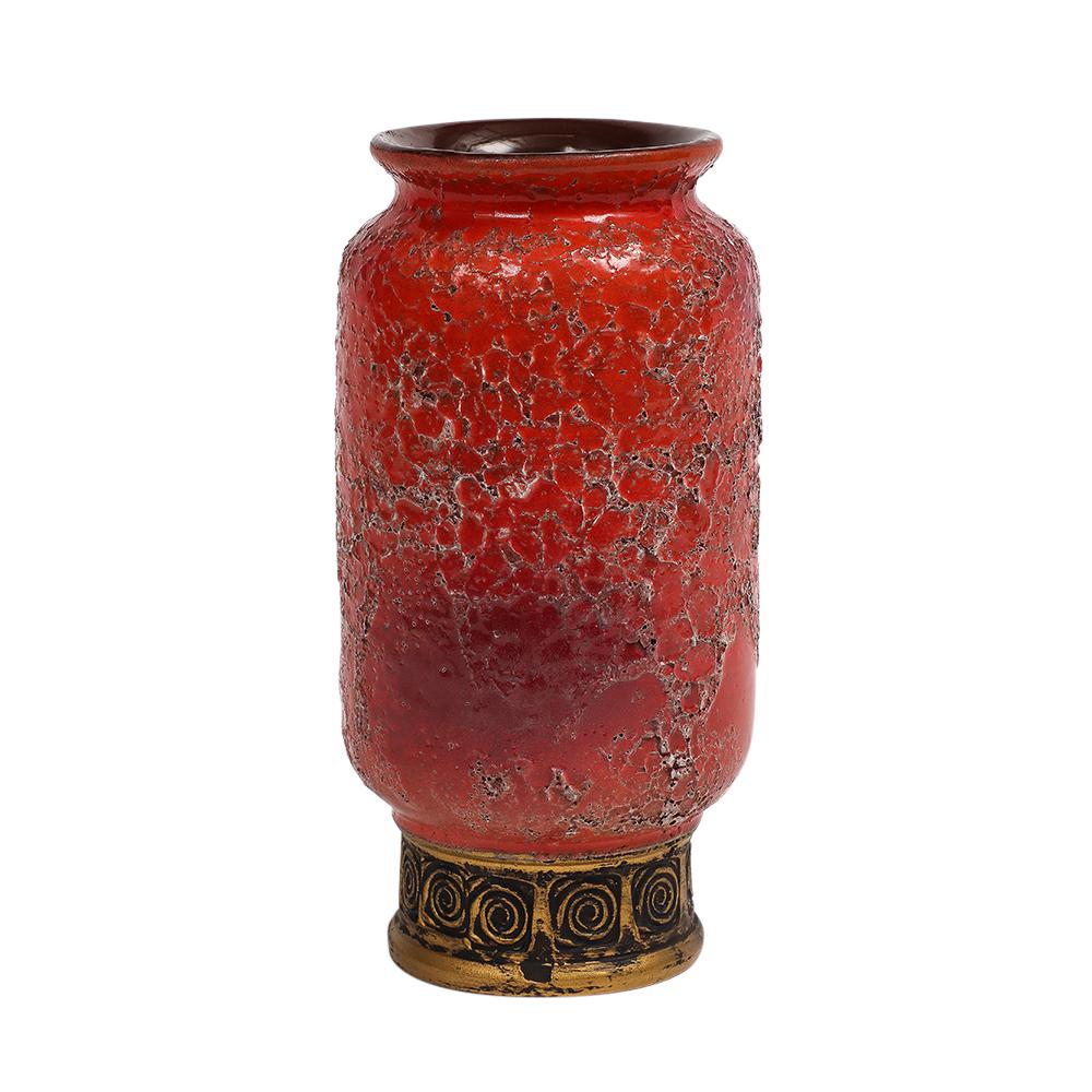 Glazed Aldo Londi Bitossi Cinese Vase, Ceramic, Orange, Red, Gold, Signed For Sale