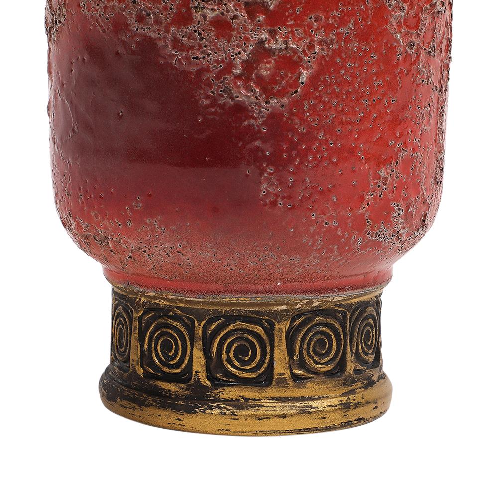 Aldo Londi Bitossi Cinese Vase, Ceramic, Orange, Red, Gold, Signed In Good Condition For Sale In New York, NY