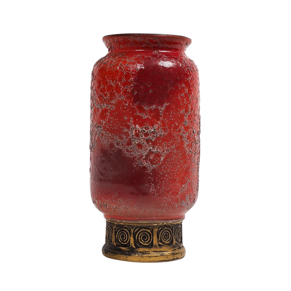 Mid-20th Century Aldo Londi Bitossi Cinese Vase, Ceramic, Orange, Red, Gold, Signed For Sale