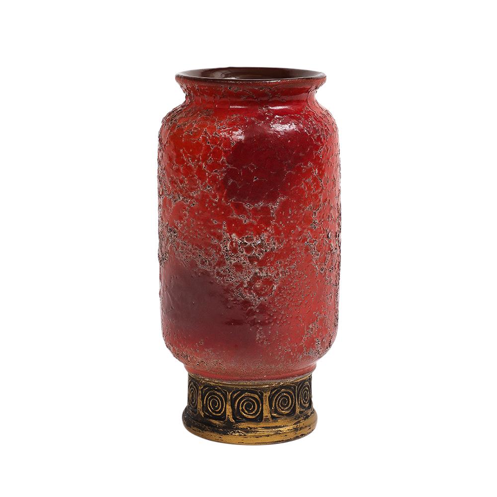 Aldo Londi Bitossi Cinese Vase, Ceramic, Orange, Red, Gold, Signed For Sale 1