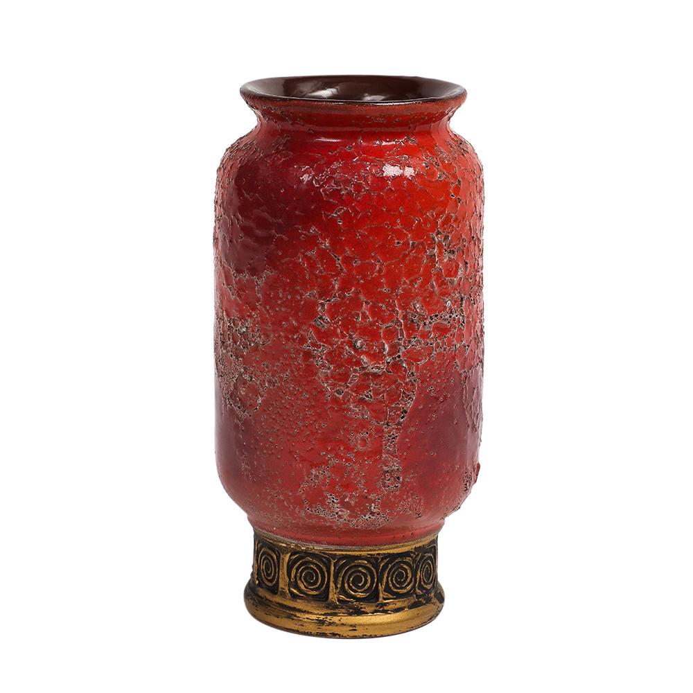 Aldo Londi Bitossi Cinese Vase, Ceramic, Orange, Red, Gold, Signed For Sale 2