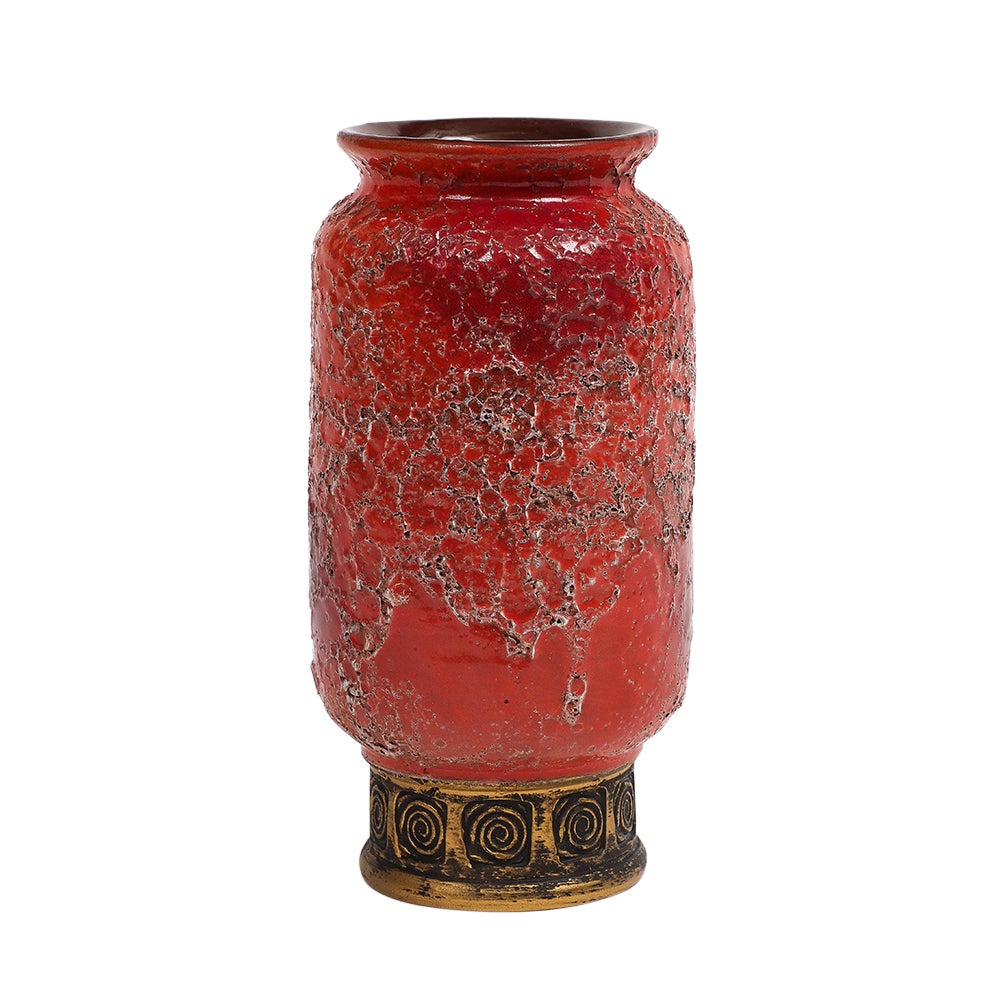 Jarrón Cinese Aldo Londi Bitossi, Cerámica, Naranja, Rojo, Oro, Firmado