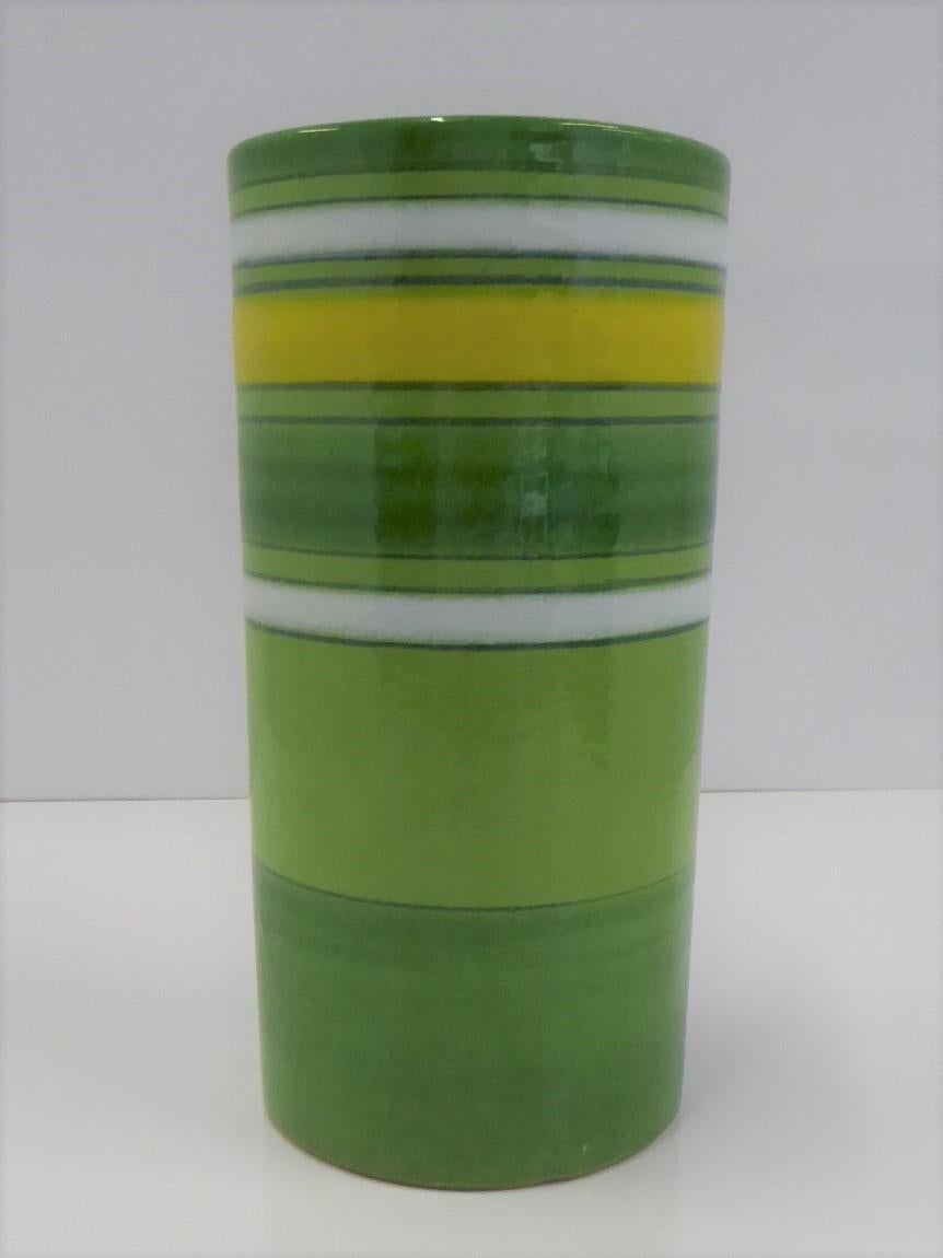 Mid-Century Modern Aldo Londi Bitossi Fascie Colorate Green Cylindrical Vase Rosenthal Netter 70s