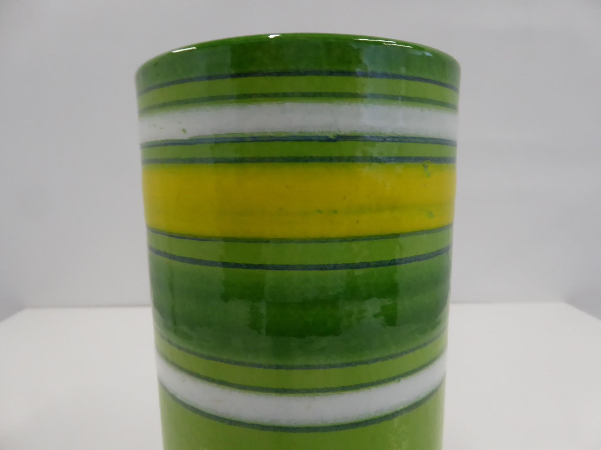 Italian Aldo Londi Bitossi Fascie Colorate Green Cylindrical Vase Rosenthal Netter 70s