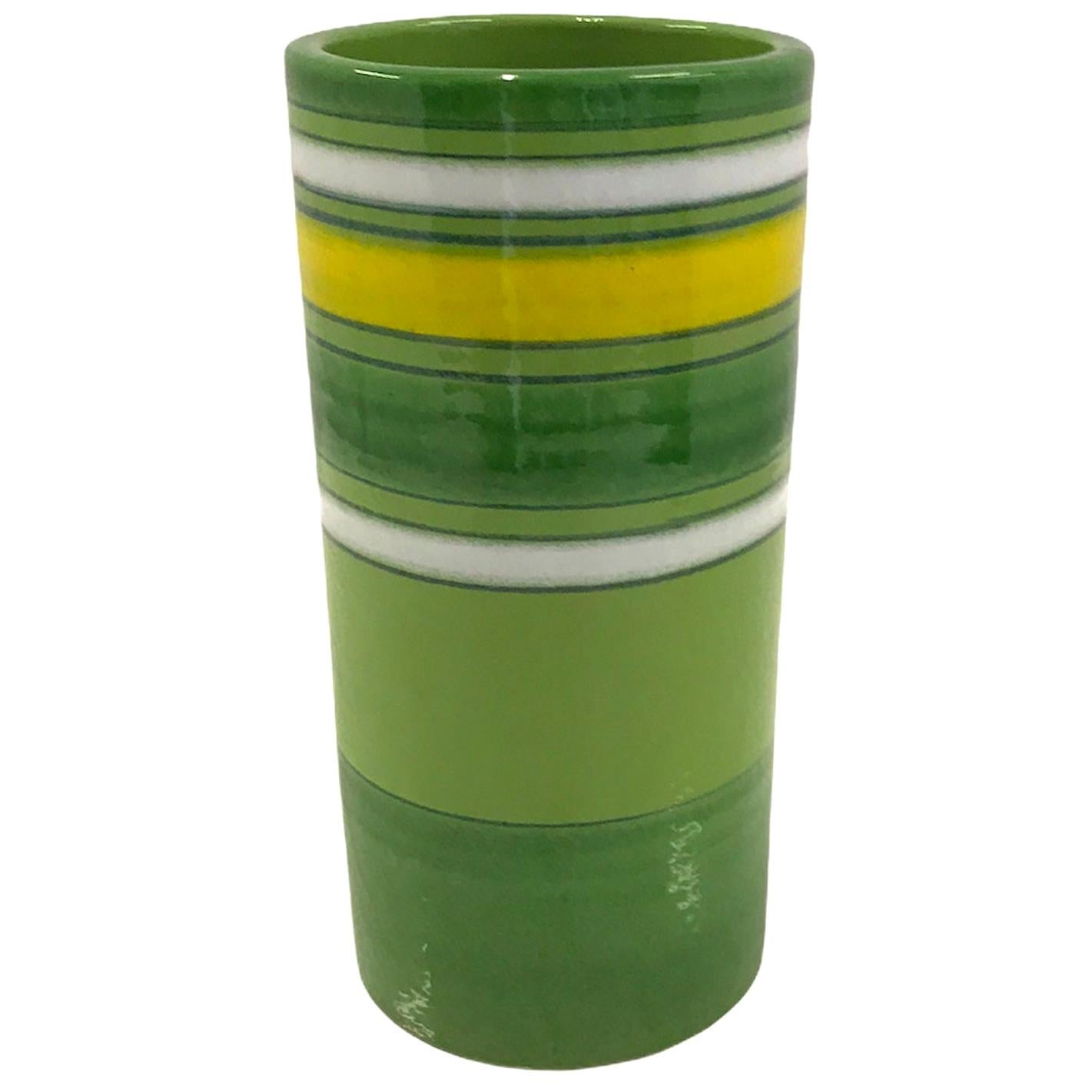 Aldo Londi Bitossi Fascie Colorate Green Cylindrical Vase Rosenthal Netter  70s at 1stDibs | bitossi green vase